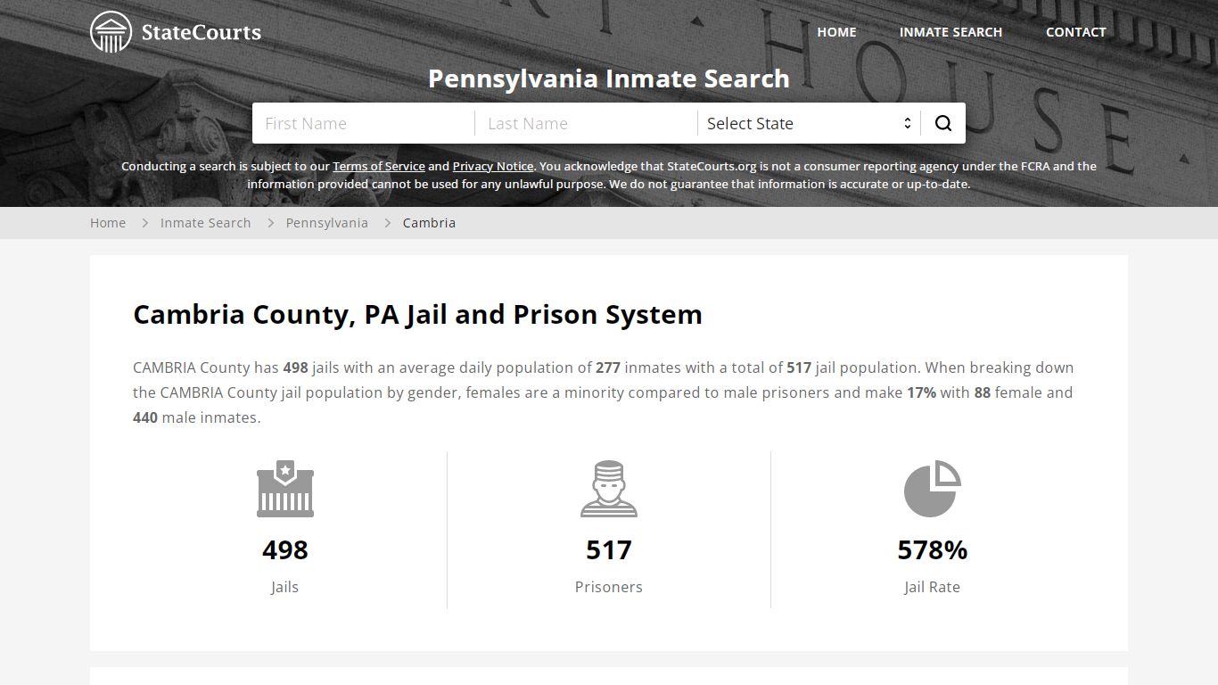 Cambria County, PA Inmate Search - StateCourts