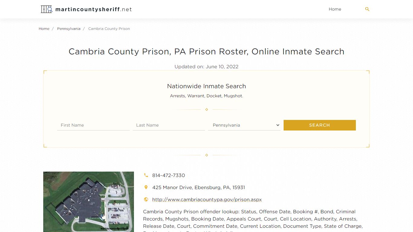 Cambria County Prison, PA Prison Roster, Online Inmate ...