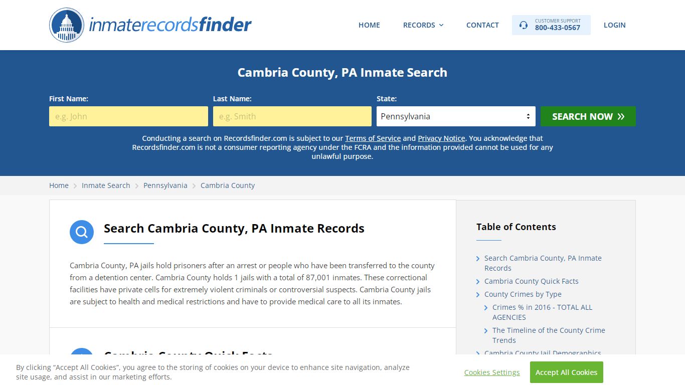 Cambria County, PA Inmate Lookup & Jail Records Online